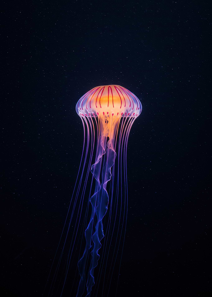 Glowing Jellyfish in Dark Ocean