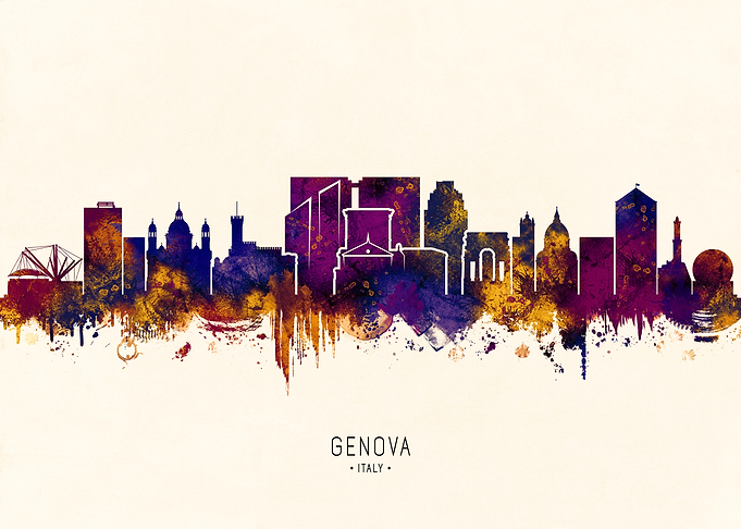 Genova Italy Skyline Watercolor Art