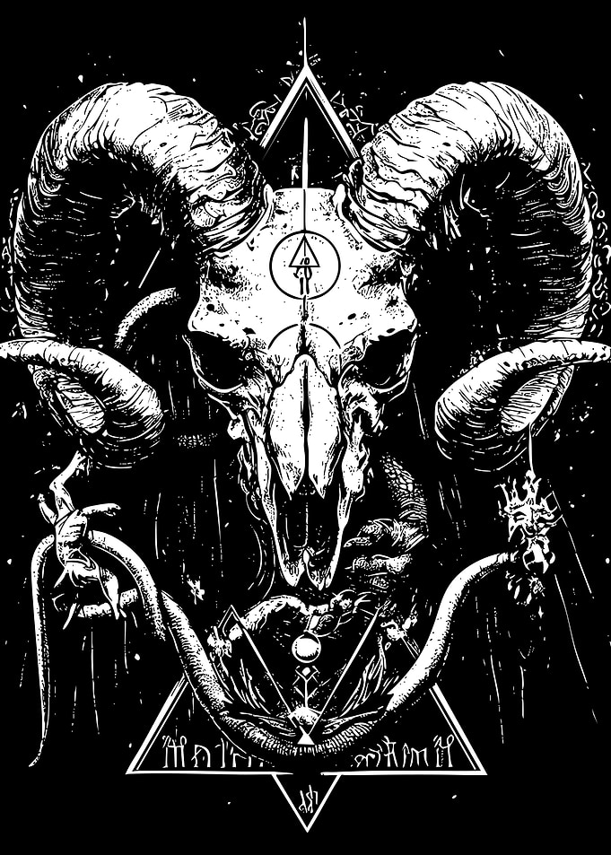 Ram Skull Occult Black and White Art