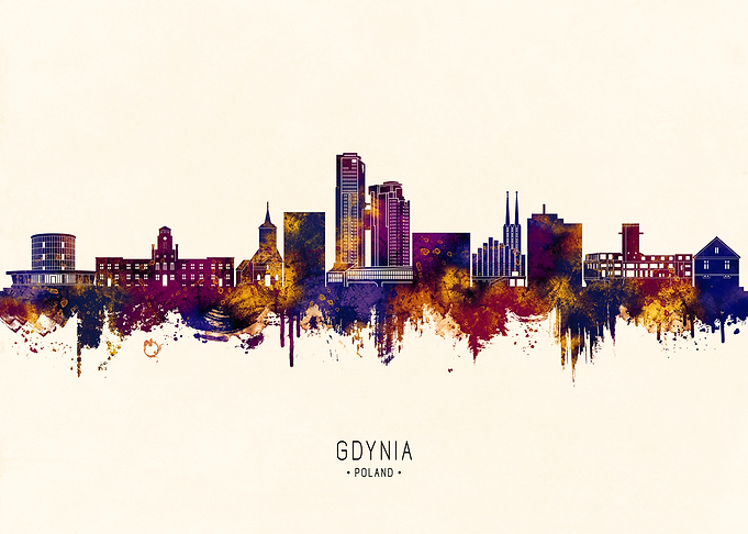 Gdynia Poland Skyline Watercolor