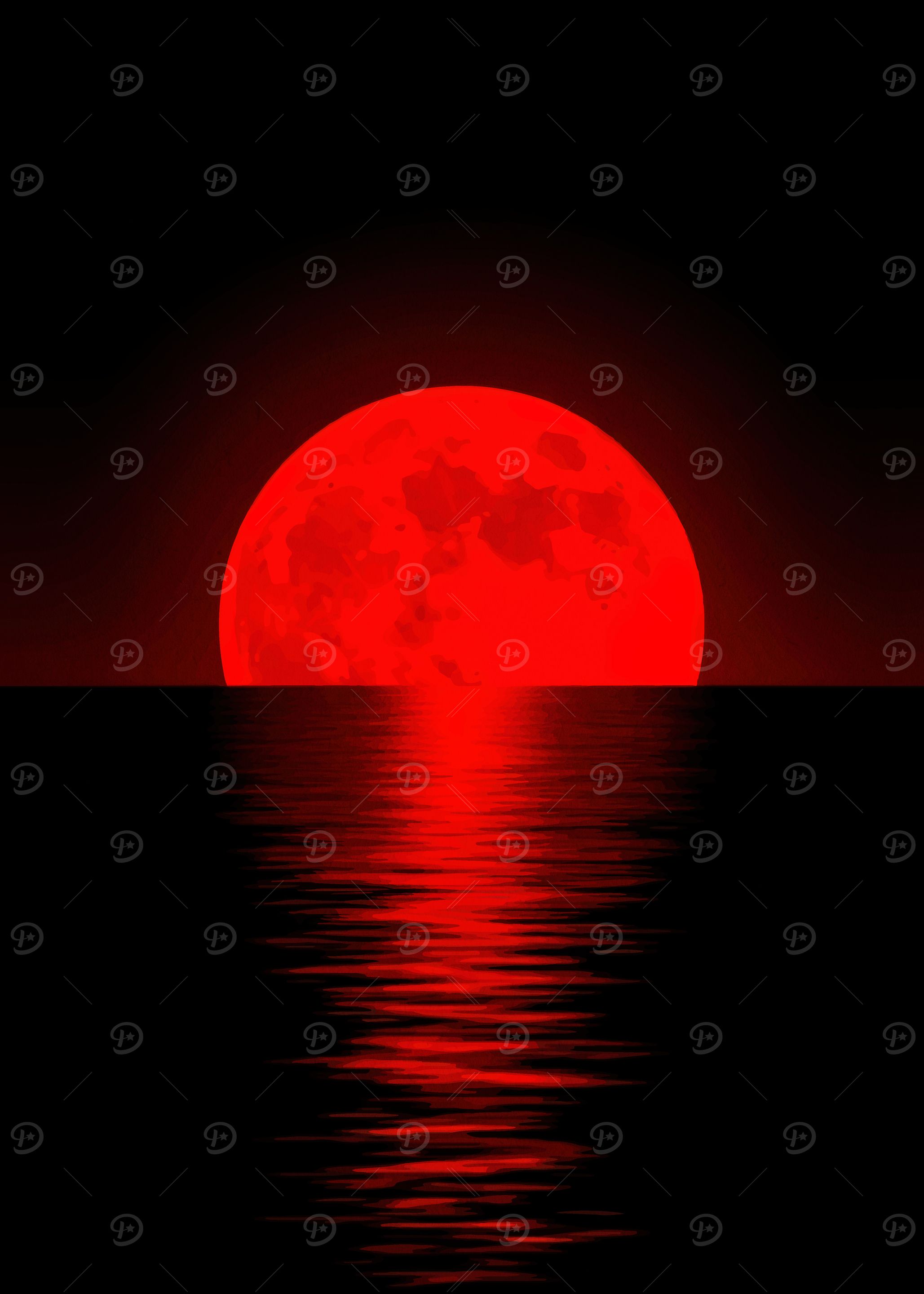 Red Moon Over Water
