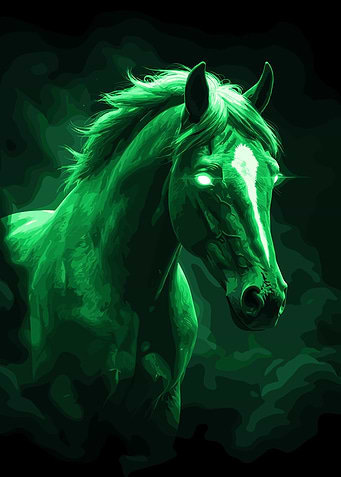 Green Horse with Glowing Eyes