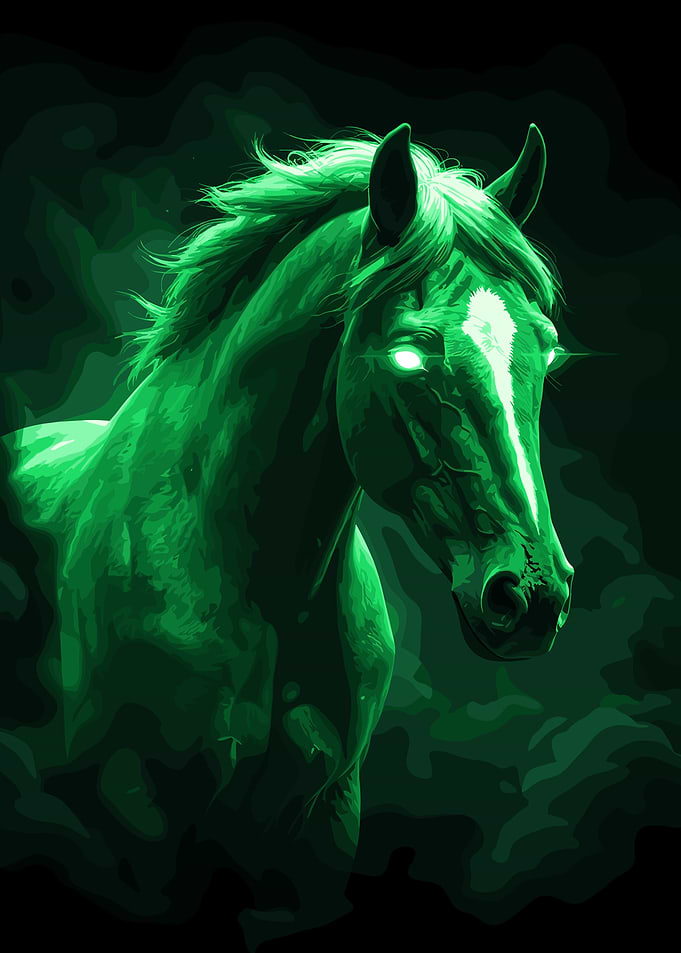 Green Horse with Glowing Eyes