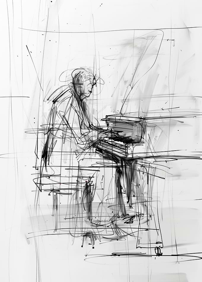 Abstract Piano Player Sketch