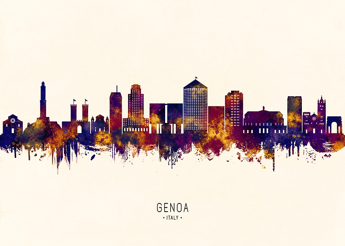Genoa Italy Skyline Watercolor Silhouette