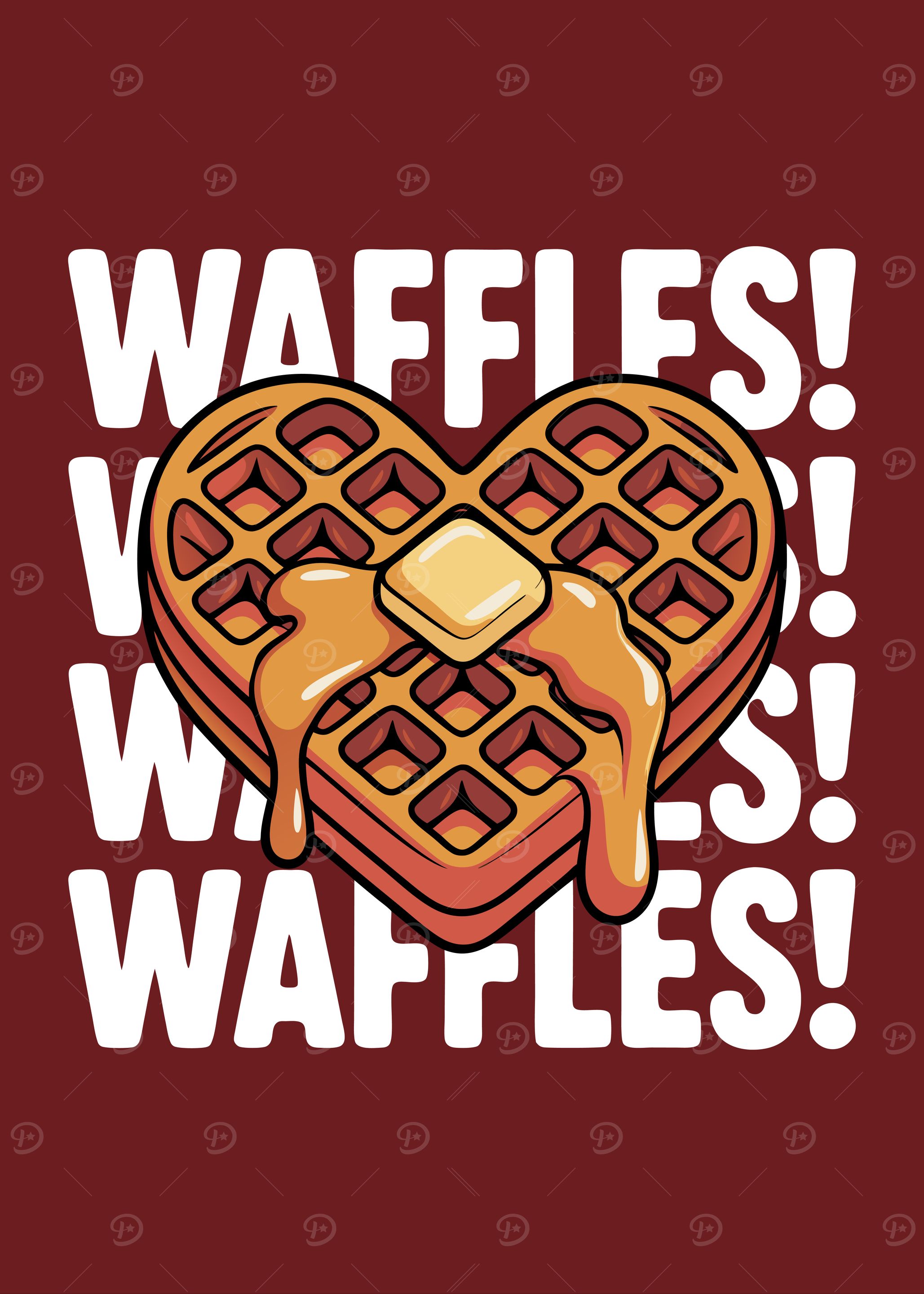 Waffles Heart For Breakfast Butter and Syrup