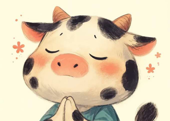 Cute Cow Meditating Illustration