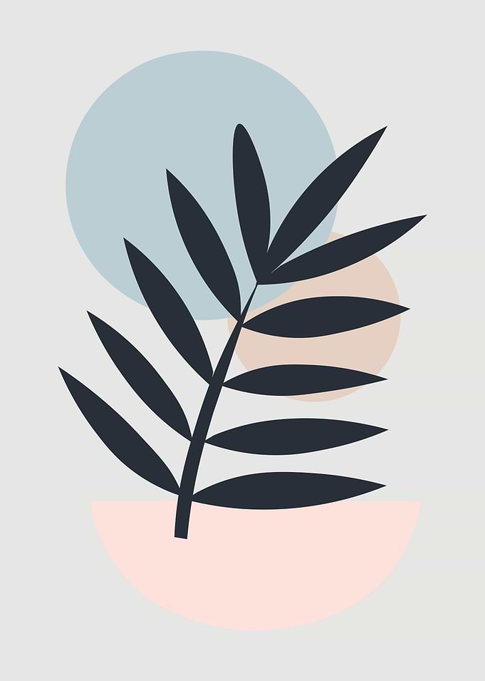 Minimalist Leaf and Geometric Shapes Art