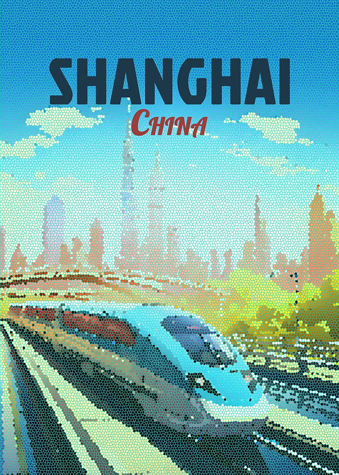 Shanghai China Mosaic Travel Poster