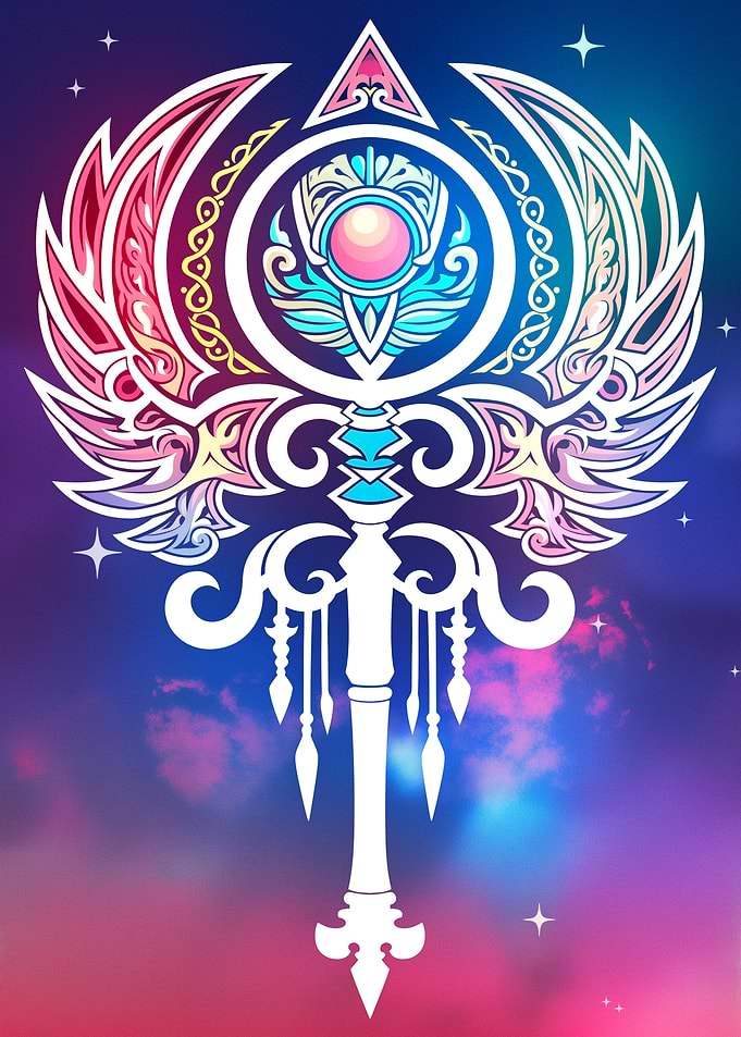 Ornate Staff on Cosmic Background