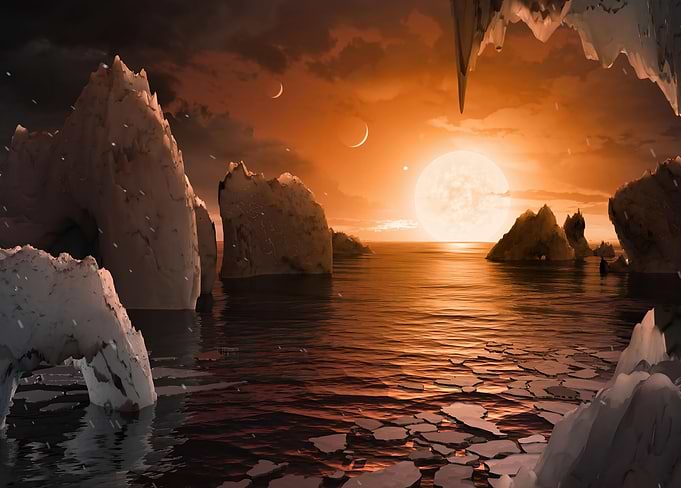Alien Sunset Over Frozen Expanse