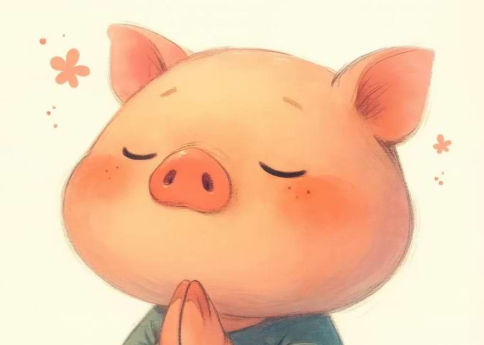 Meditating Pig Cartoon Illustration