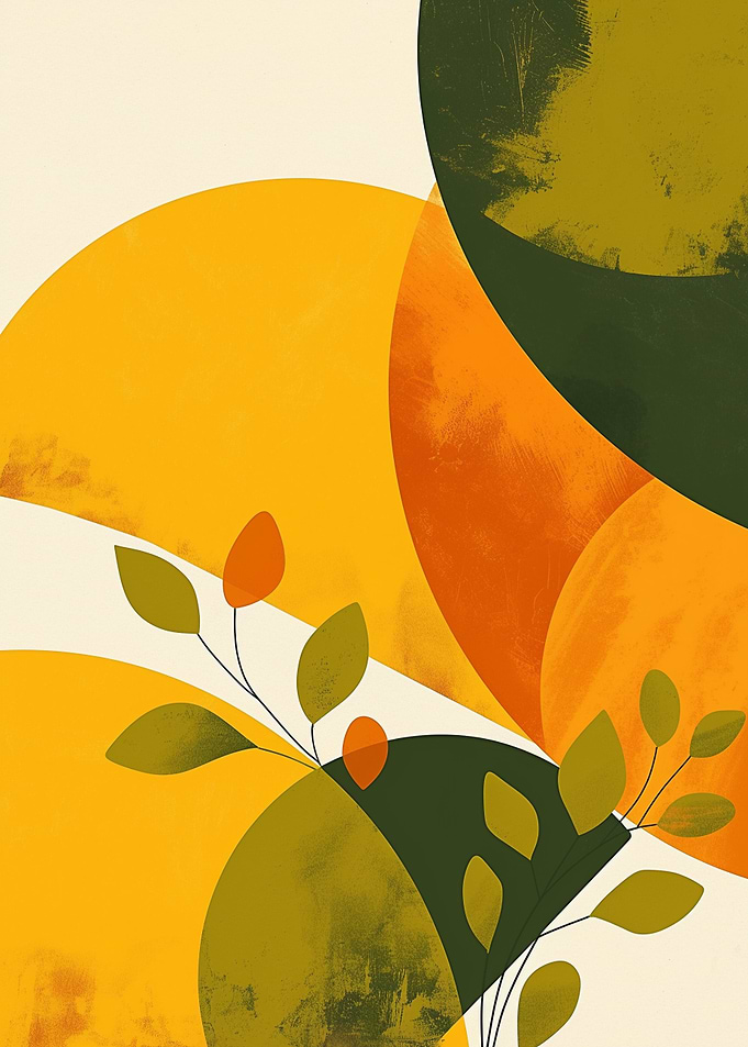 Abstract Botanical Art with Geometric Shapes