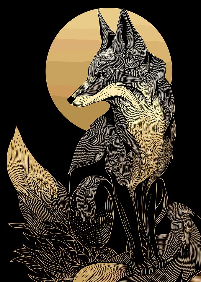 Fox and Moon Illustration