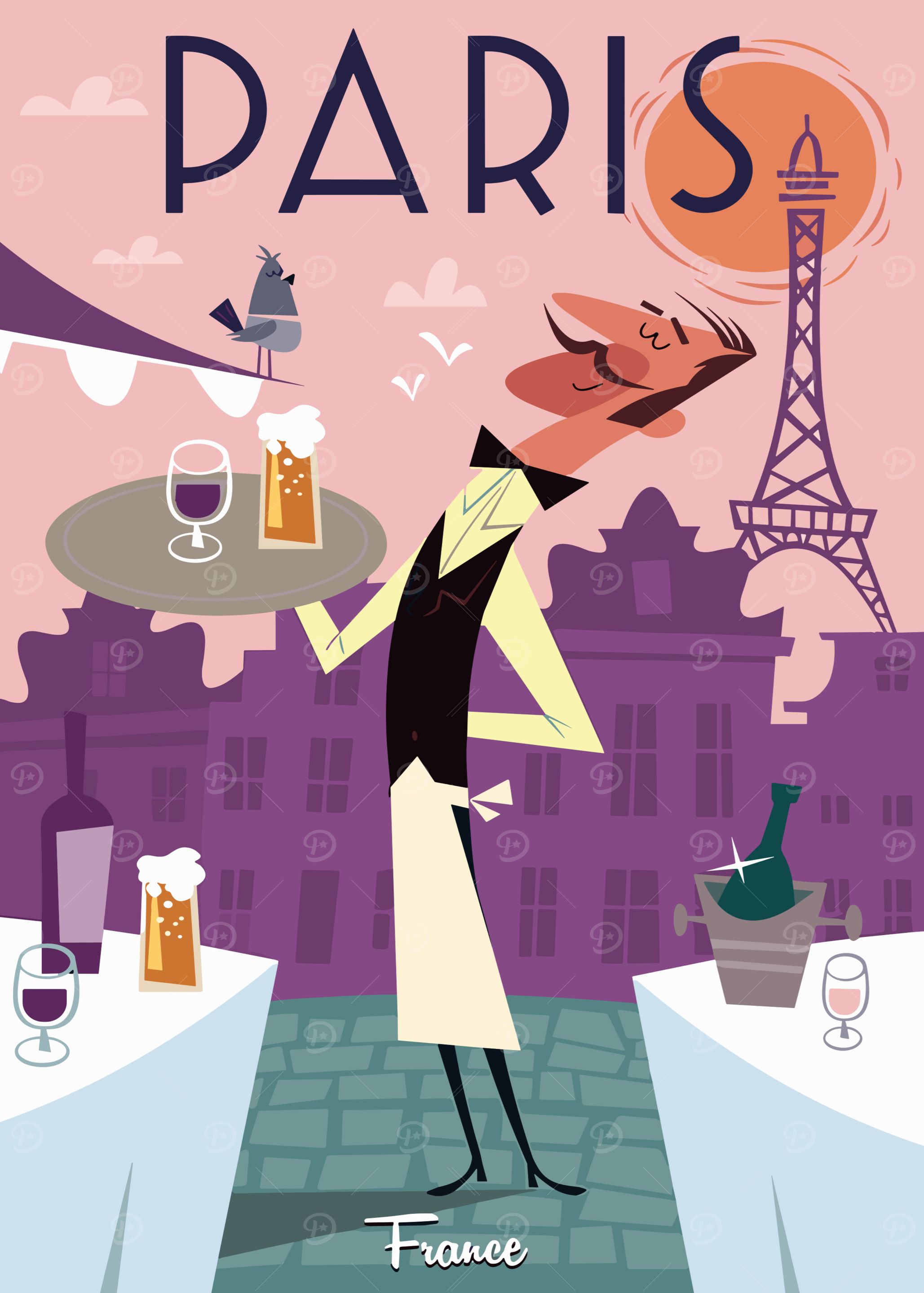 Paris France Retro Travel Poster