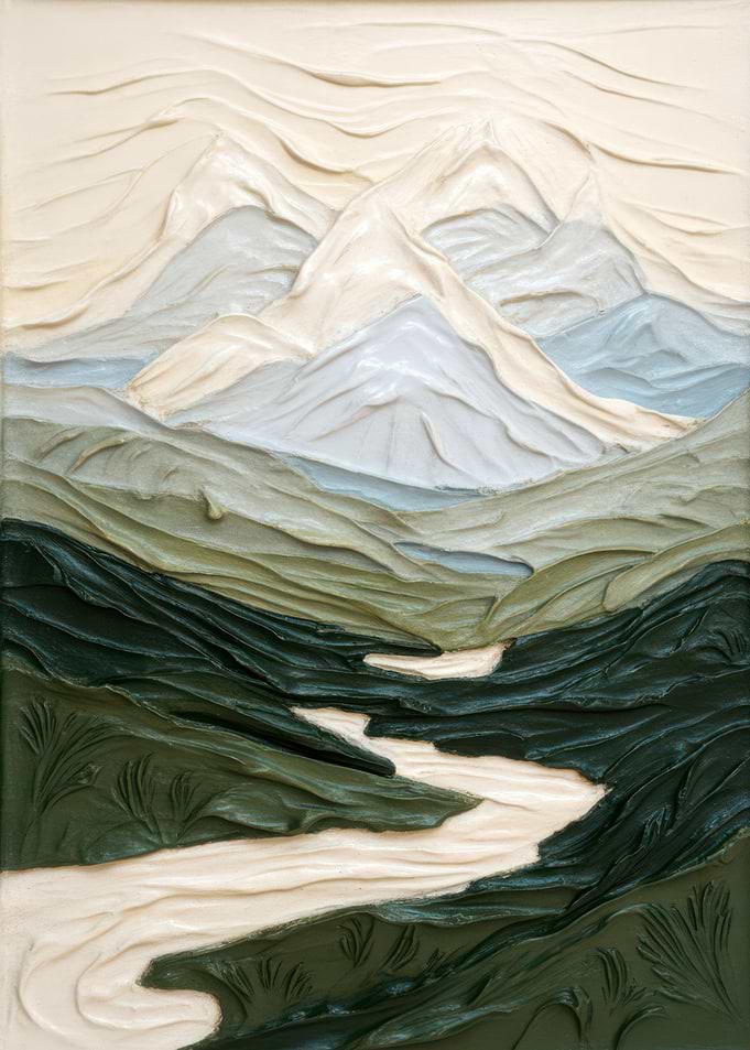 Textured Mountain Landscape with River