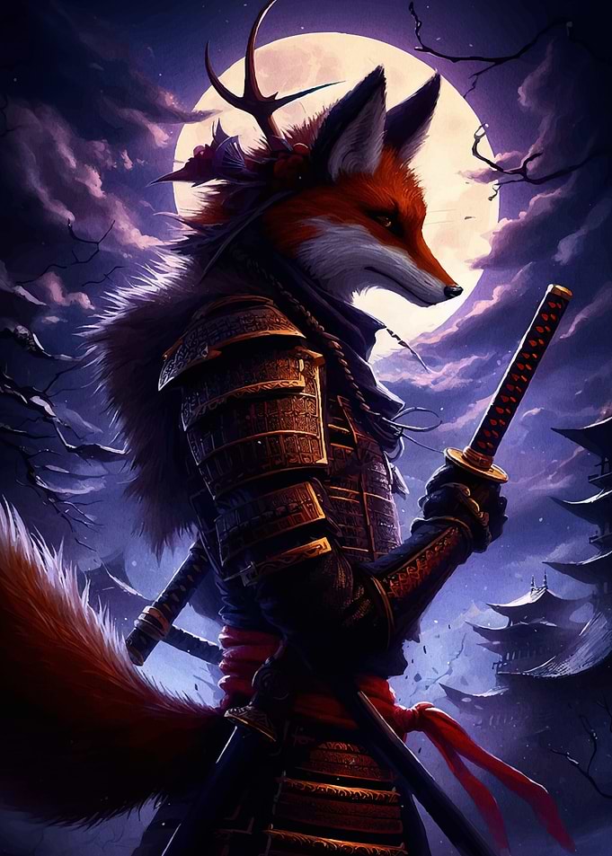 Fox Samurai Warrior Moonlight