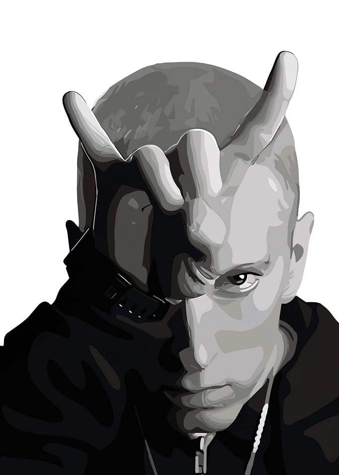 Eminem portrait in grayscale tones