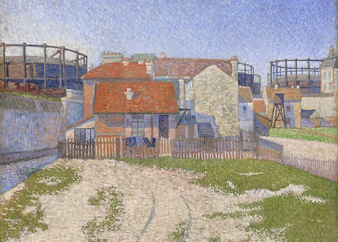Pointillist Landscape with Buildings and Structures