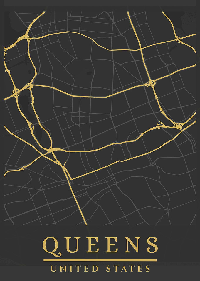 Queens, United States Map Art