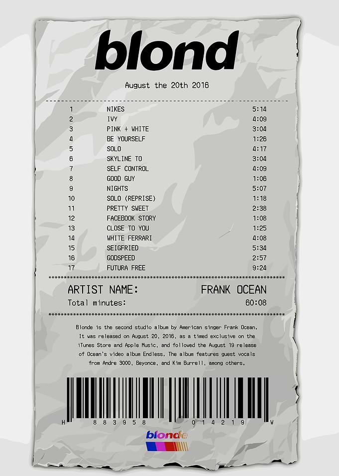Frank Ocean Blonde Album Receipt