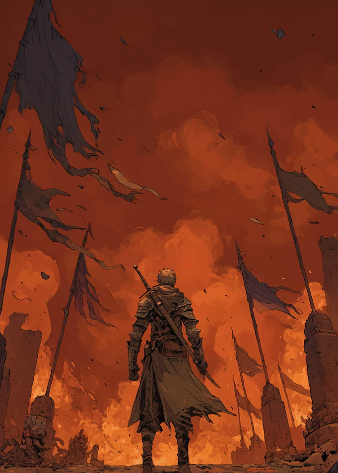 Warrior in a desolate landscape