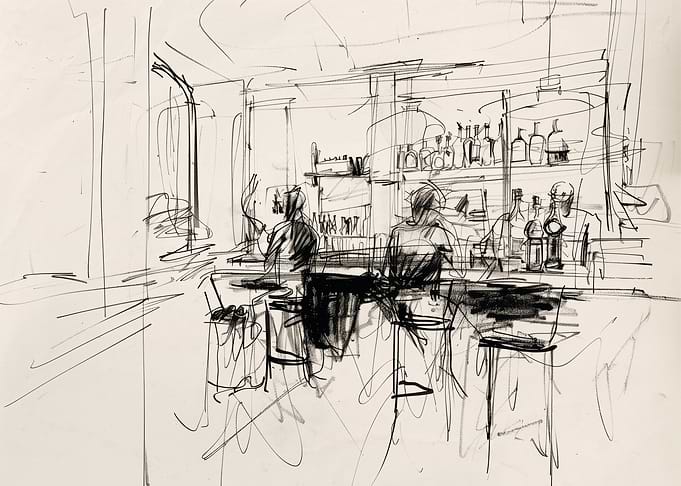 Abstract Bar Scene Sketch