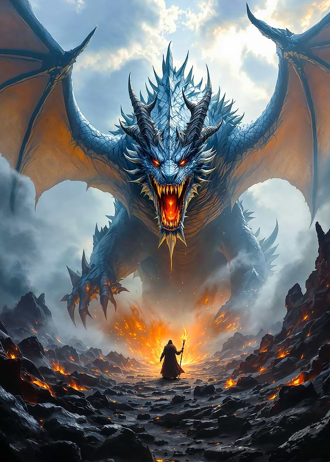 Dragon and Wizard Fantasy Art