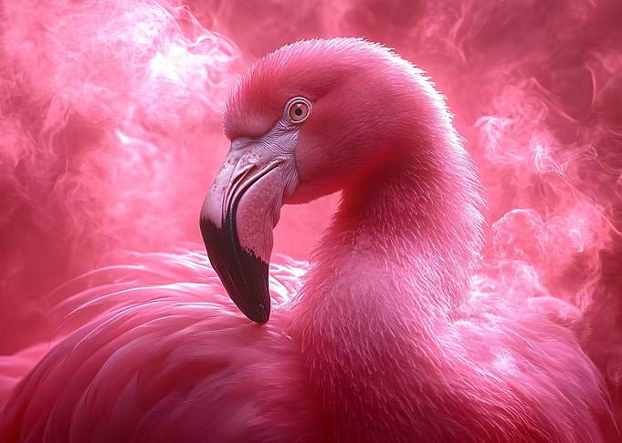 Pink Flamingo Portrait with Smoky Background