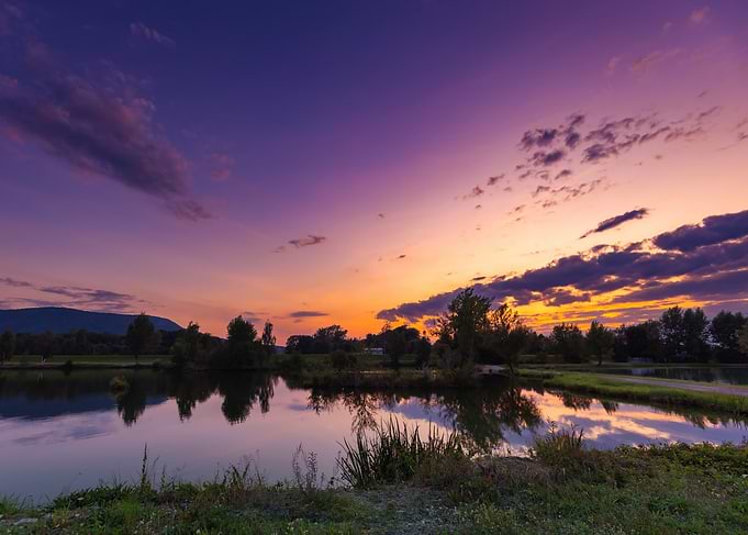 Sunset over a tranquil lake, Silesia, Poland