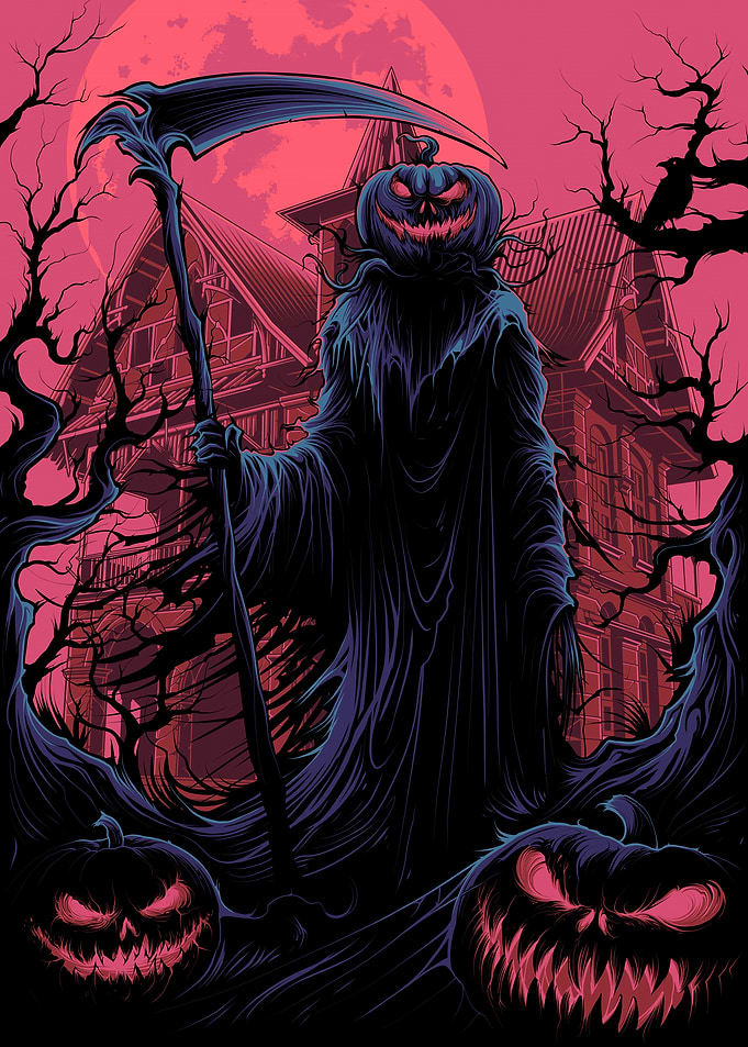 Pumpkin Reaper Halloween Illustration