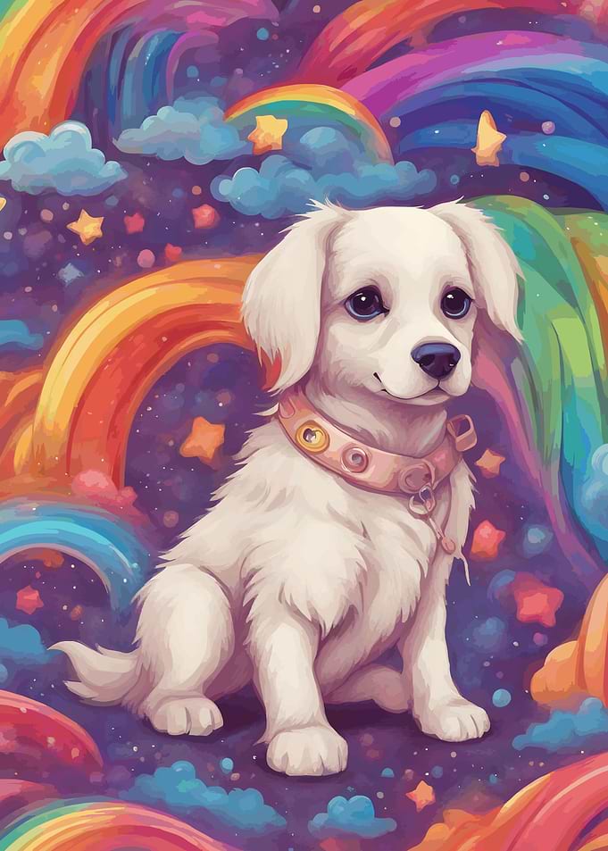 Cute Dog in Rainbow Sky