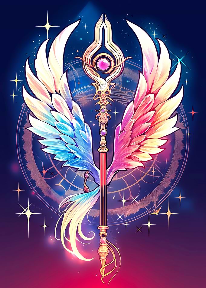 Winged Staff with Celestial Background