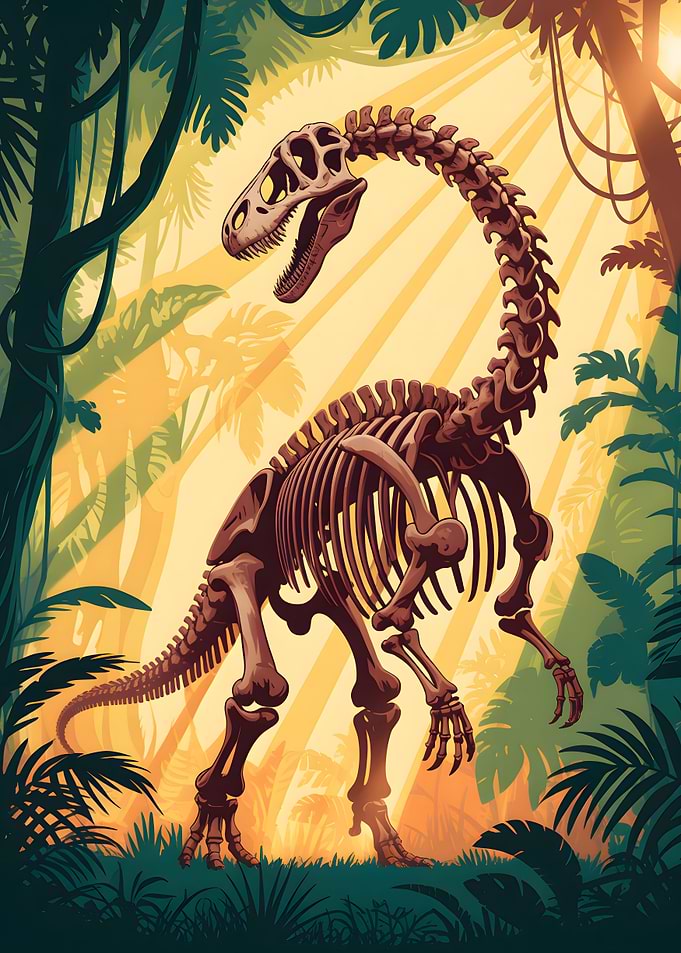 Dinosaur Skeleton in Jungle