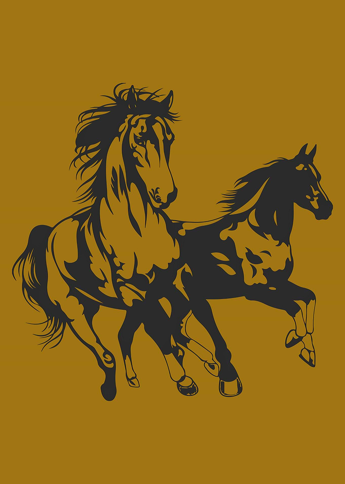 Two Horses Running Silhouette Art