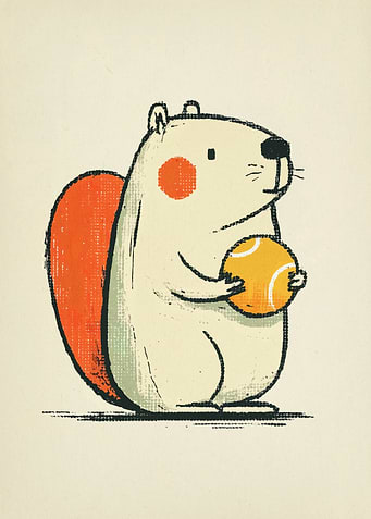 Cartoon Squirrel with Tennis Ball