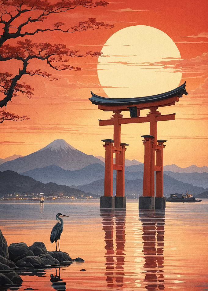 Japanese Torii Gate Sunset
