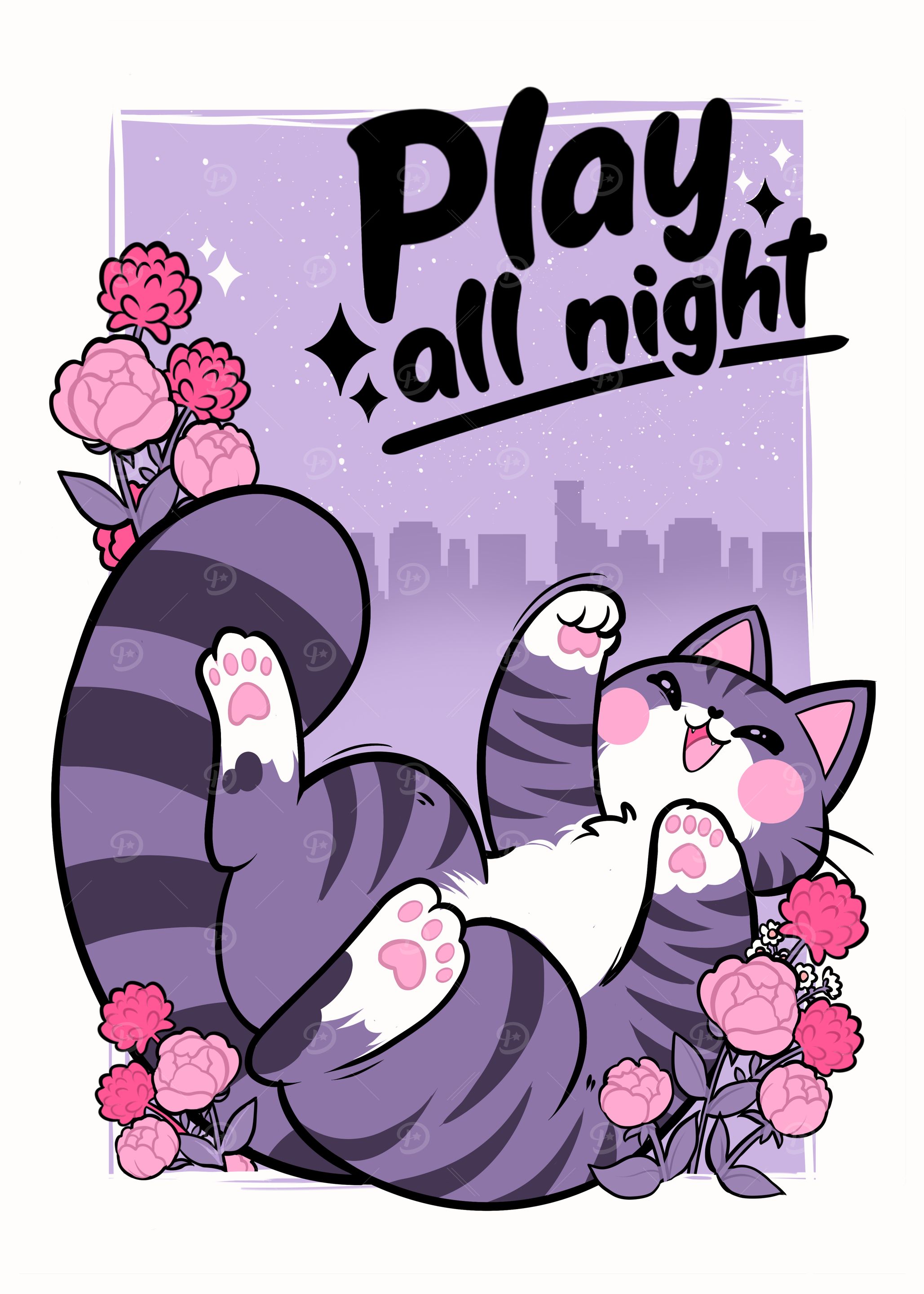 Play All Night Cat Illustration