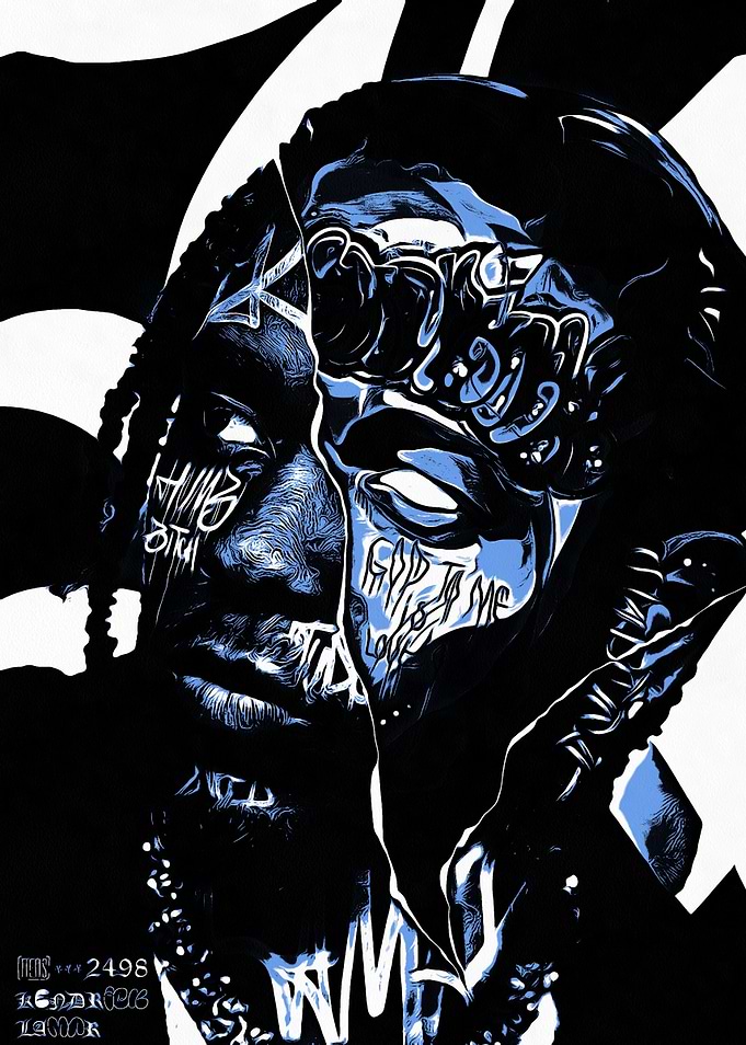 Kendrick Lamar Portrait in Blue and Black
