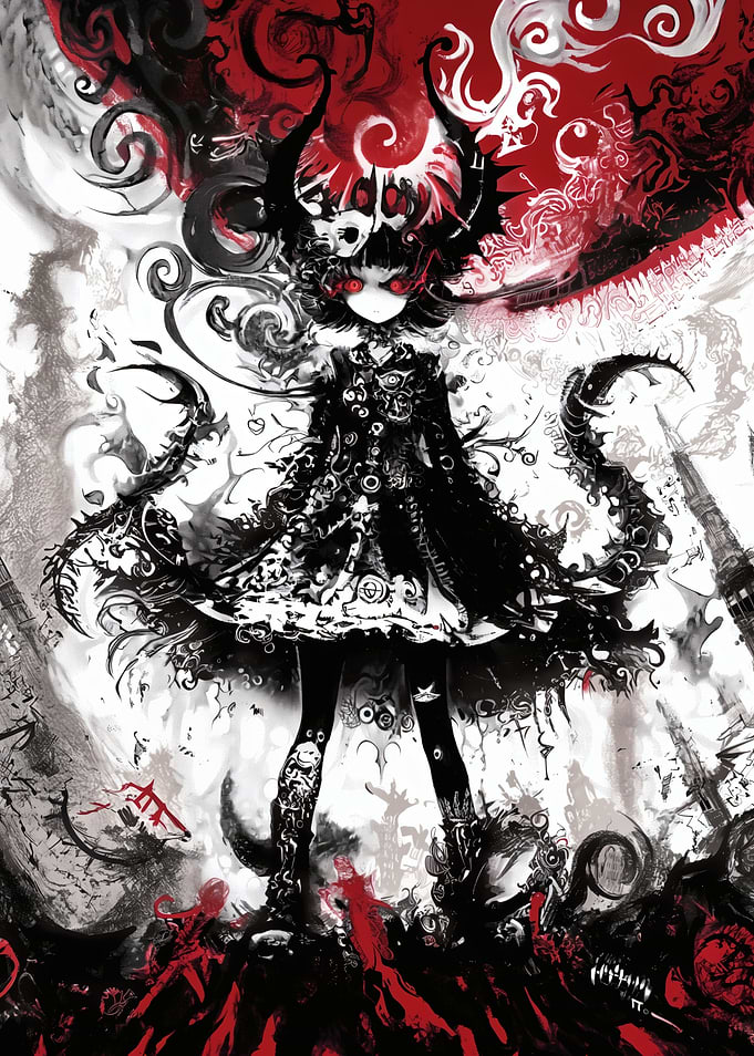 Dark Fantasy Girl with Horns