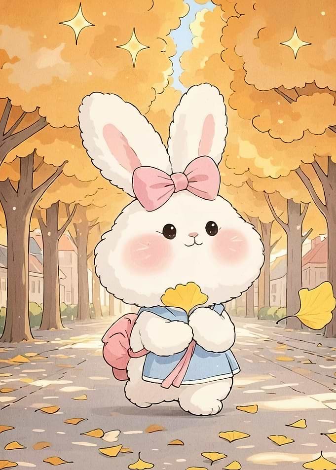 Cute Bunny Autumn Landscape