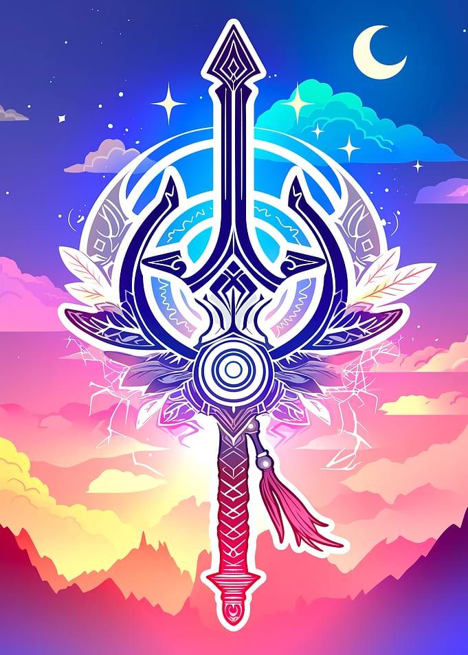 Stylized Sword with Celestial Background