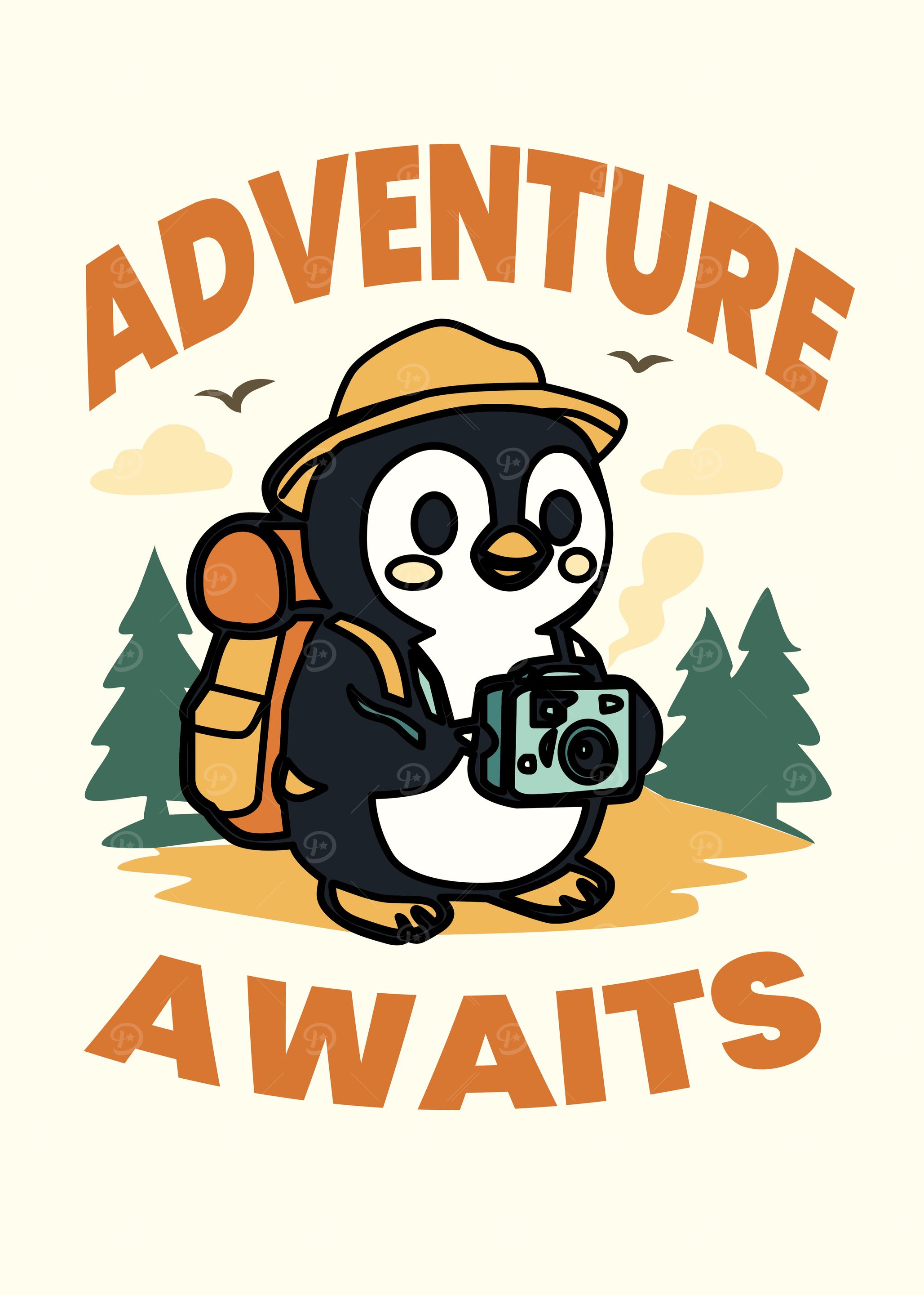 Adventure Awaits Penguin Cartoon