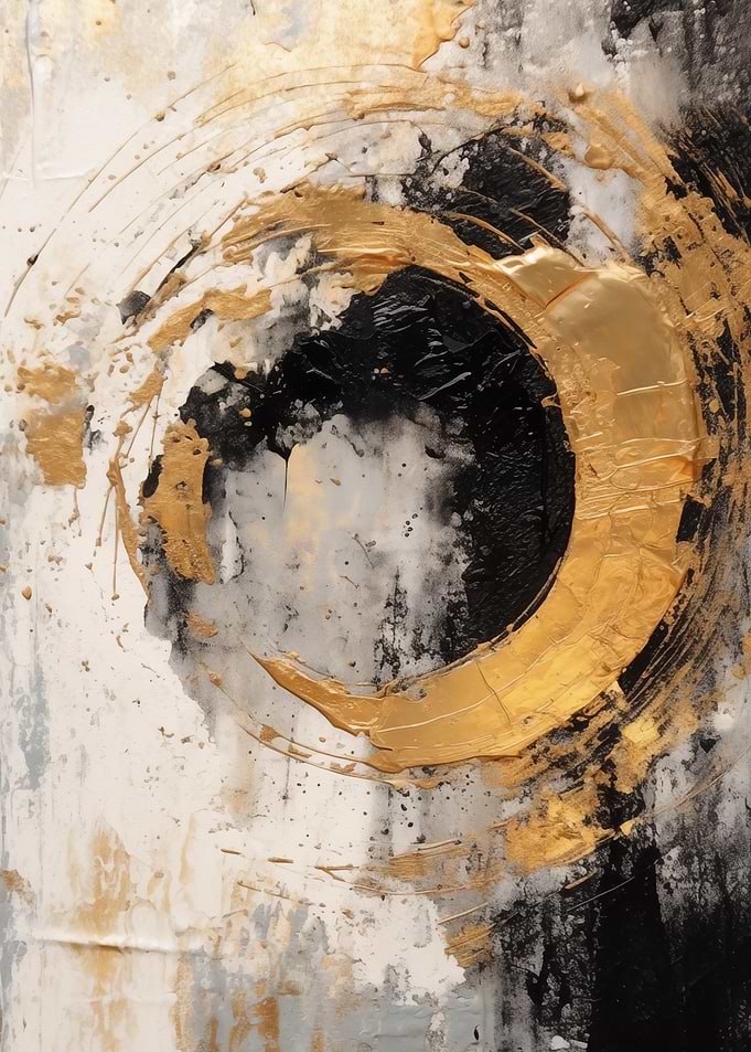 Abstract Gold and Black Circle Painting