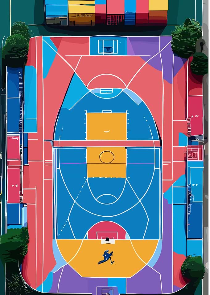 Colorful Basketball Court Aerial View