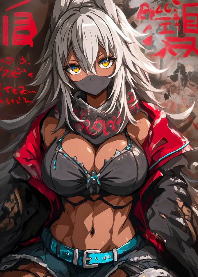 Anime Girl with Mask and Graffiti