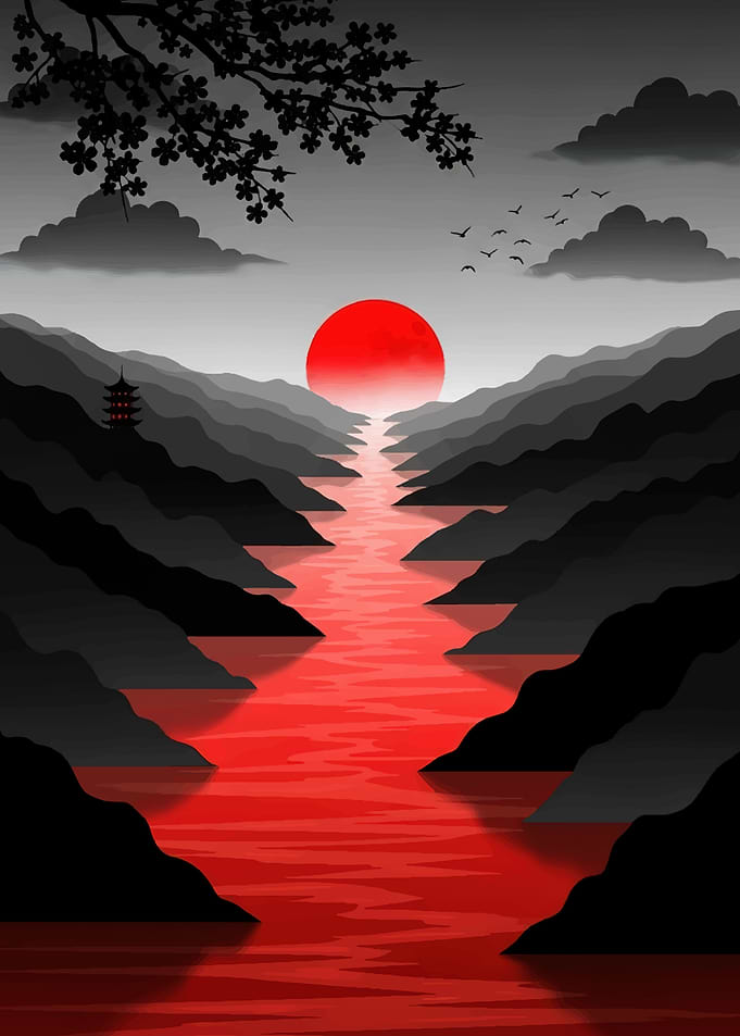 Red River Sunset Landscape