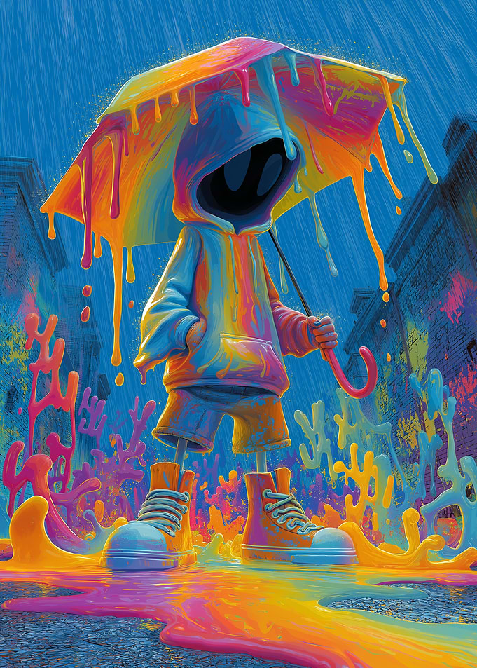Colorful Rain: Abstract Character with Umbrella