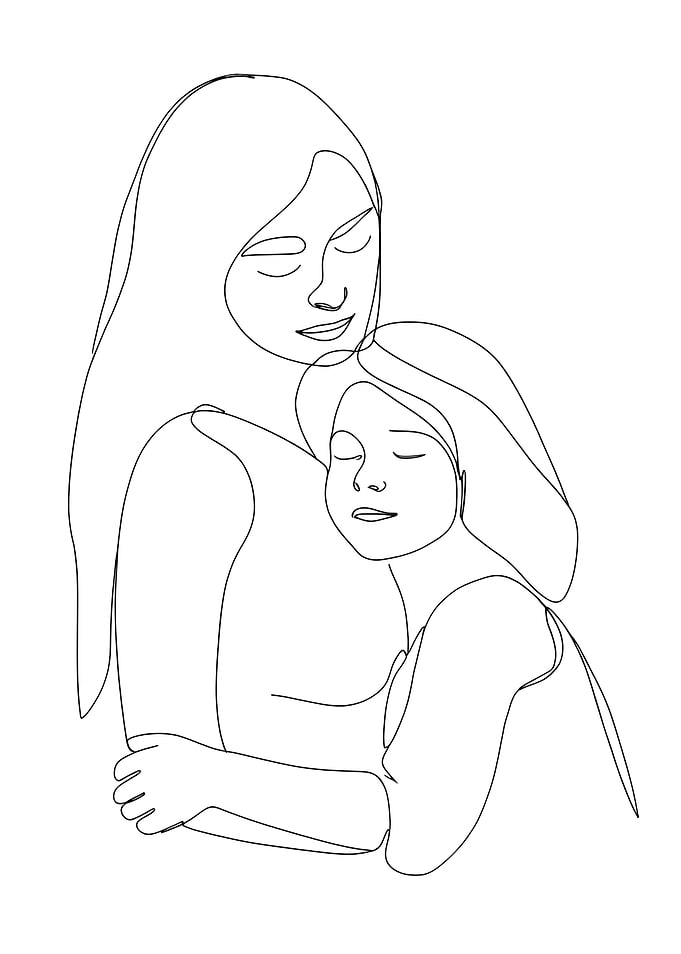 Mother and Child Minimalist Line Art