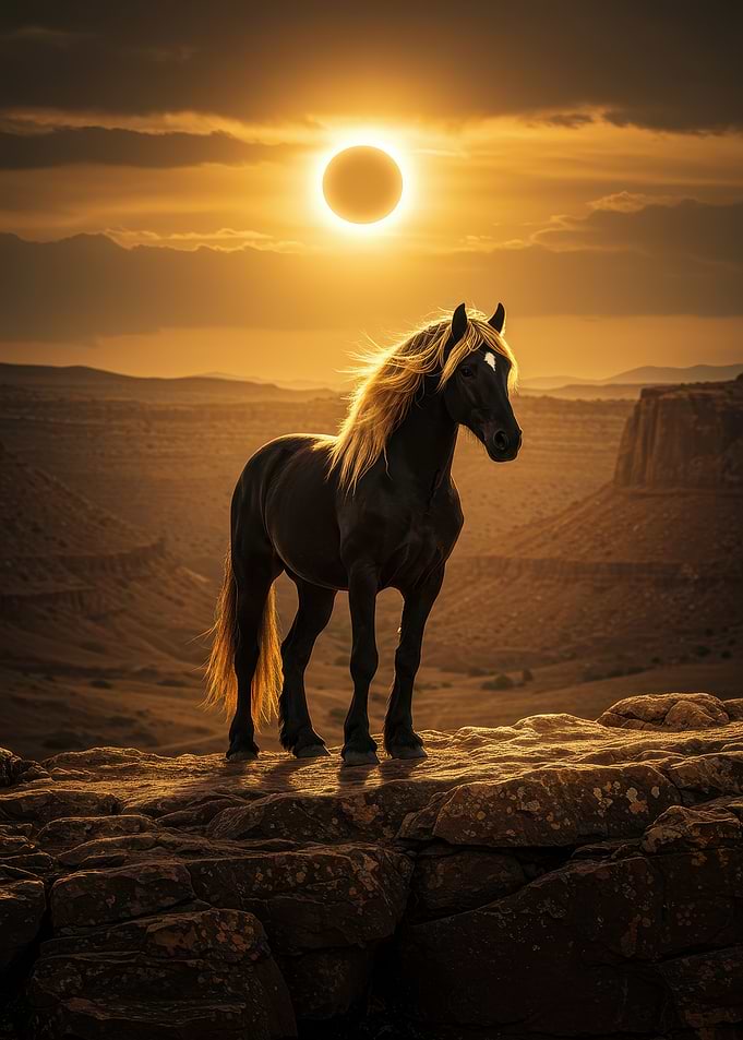 Majestic Horse Under Solar Eclipse